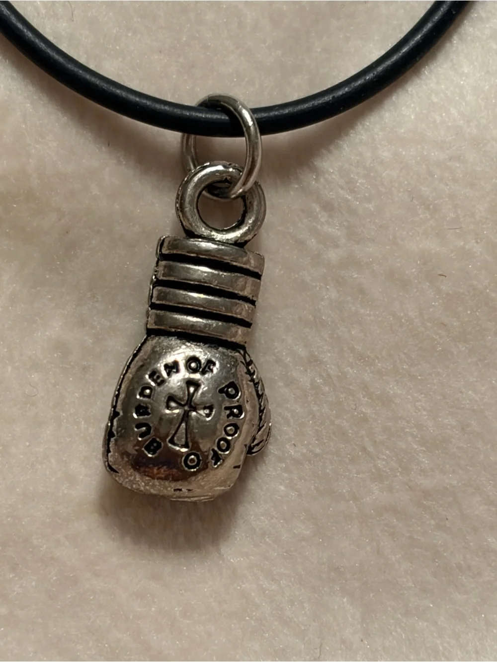 Silver Boxing Glove Pendant Necklace - Pendant on Black Cord